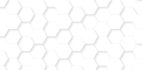 Abstract white hexagon modern technology creative emboss light honeycomb polygonal web. abstract geometric science and mosaic tile with template design.