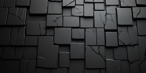 Abstract dark grey cracked square blocks texture background.