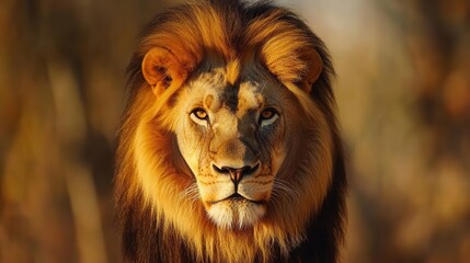 Fototapeta premium majestic male lion portrait with full mane in natural sunlight isolated on pure white background for professional design