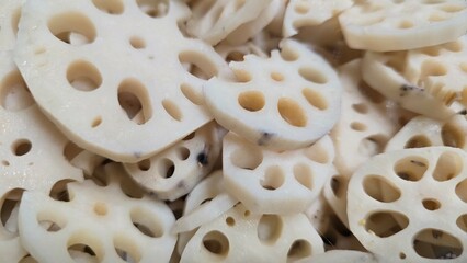 Sliced ​​lotus root. fresh vegetables