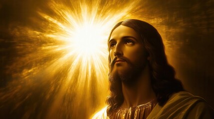 majestic portrait of jesus christ with divine light and sacred symbolism for religious and spiritual art with traditional elements