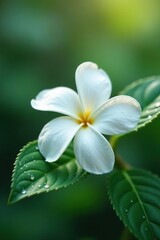 Fototapeta premium Delicate white jasmine petals glisten with dew, gentle, flower, nature
