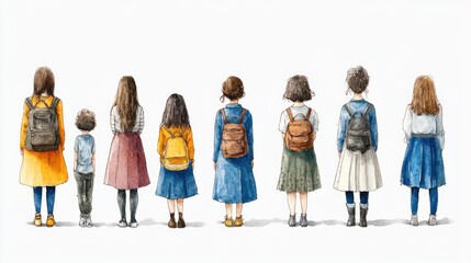 Fototapeta premium Variety of Women in Watercolor on White Background