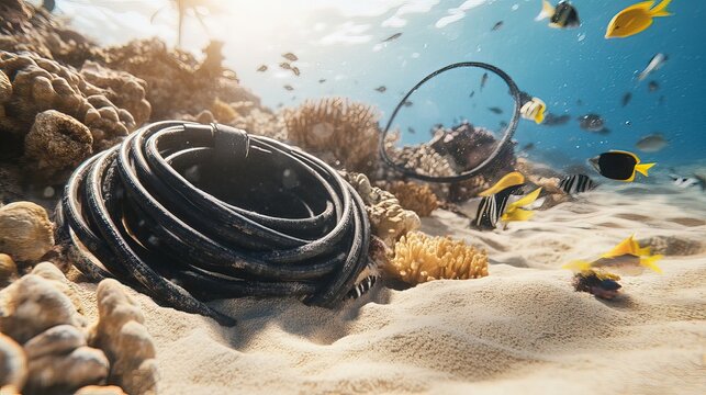 Underwater damaged cables on seabed reveal the fragility of global communication networks, emphasizing the need for resilience and maintenance in modern connectivity infrastructure.
