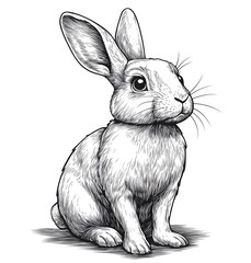 Obraz premium Rabbit, ink drawing clip art illustration in the side view style of minimalist black and white , on white background