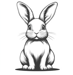 Obraz premium Rabbit, ink drawing clip art illustration in the side view style of minimalist black and white , on white background