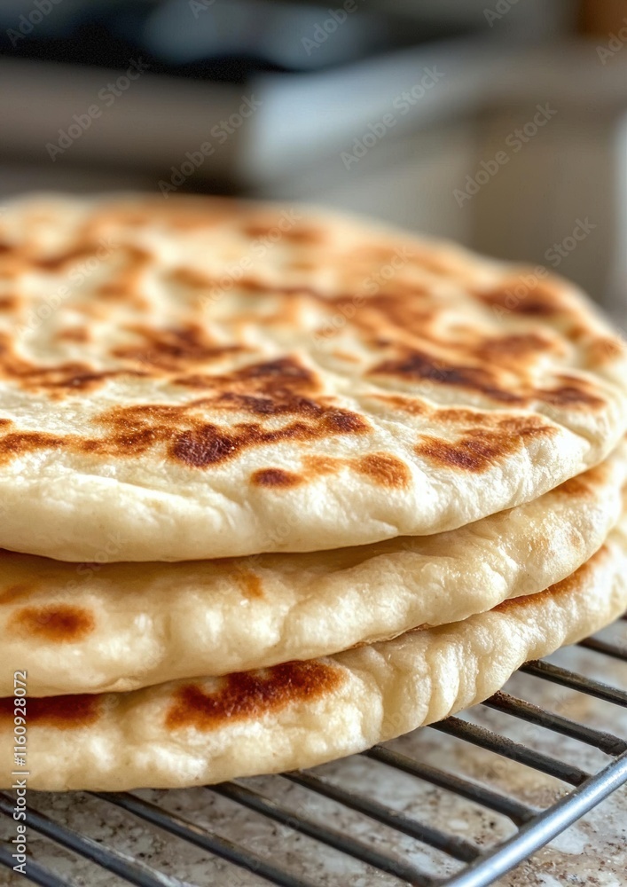 Poster a stack of flatbreads on a cooling rack