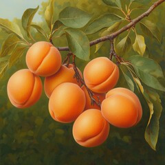 Fresh Juicy Apricots on Branch Surrounded by Lush Green Foliage