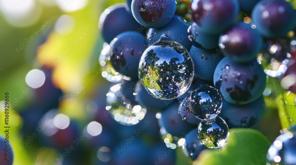 Aufkleber grape, close-up image of a grape cluster adorned with droplets, showcasing freshness and vibrant col