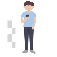 vector of a man is holding a cellphone while standing