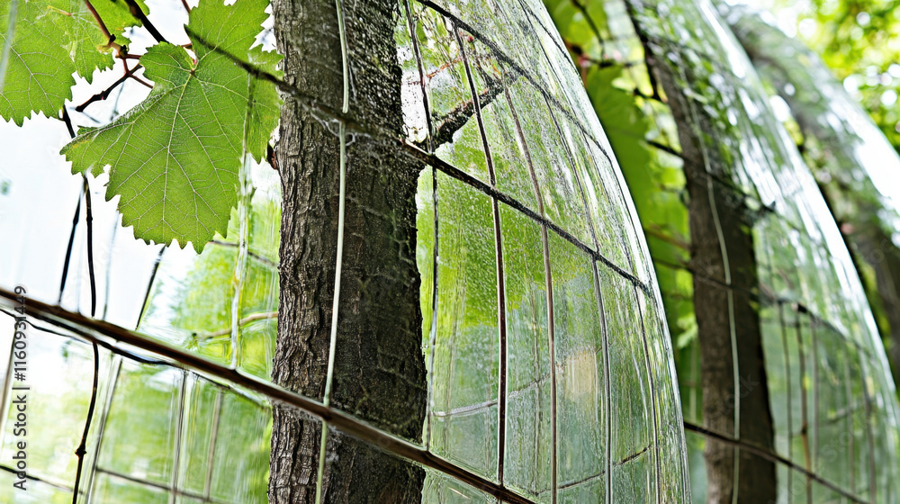 Poster grape, a close-up image of grape leaves illuminated by sunlight, showcasing intricate details and te