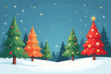 colorful illustrations christmas trees line serene wintery scene beautiful postcard background