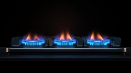 modern gas stove burner with realistic blue flame effect illustrating energy consumption and rising costs during economic crisis period