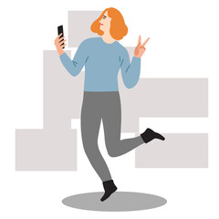 vector a woman is posing stylishly with her cellphone camera