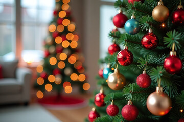 colorful trees adorn homes festive ornaments holiday