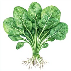 Fresh Green Spinach with Roots on White Background for Cooking
