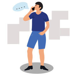 vector of a man who is standing on the phone