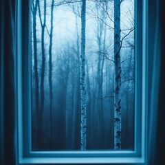 Obraz premium Rustic Window Framing Birch Forest Scene