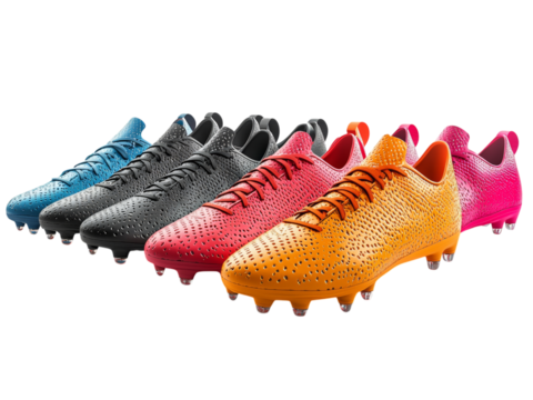 Vibrant Collection of Soccer Cleats in Various Colors Isolated on transparent background