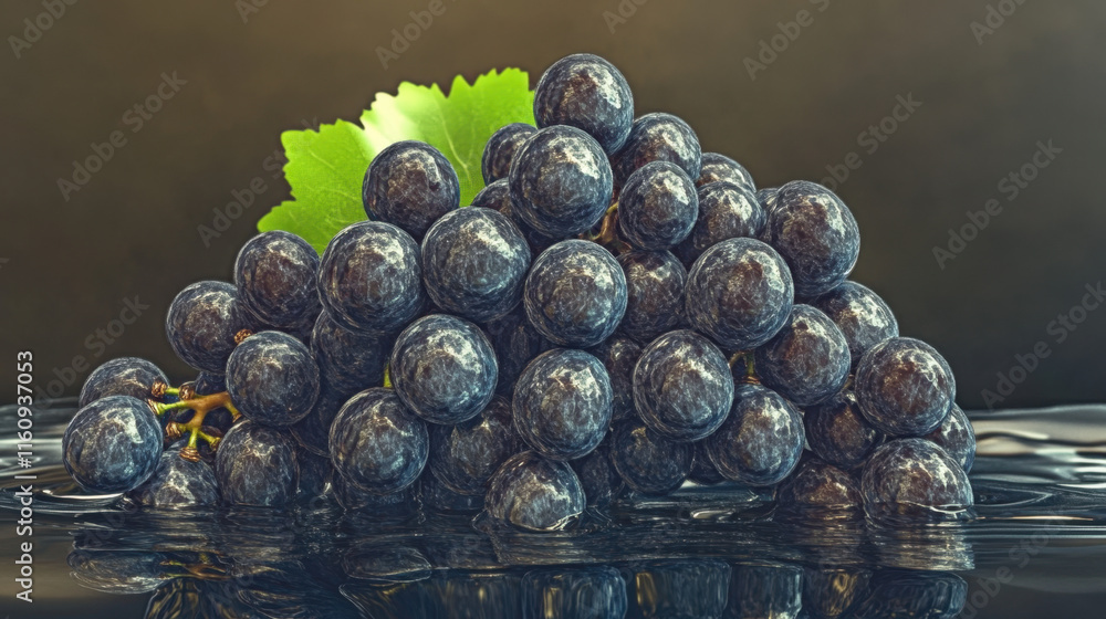 Poster grape, a detailed image of a cluster of black grapes, showcasing their realistic texture and color, 