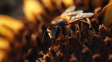Honey and Bee, enticing visuals, bees collecting and consuming deliciously dripping organic honey, detailed honeycomb, swarm of busy bees
