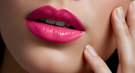 Fototapeta premium Close-up of a model's lips with chapstick applied