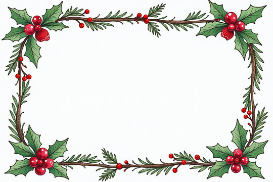 custom hand drawn rectangle christmas frame features festive holiday decorations greeting cards