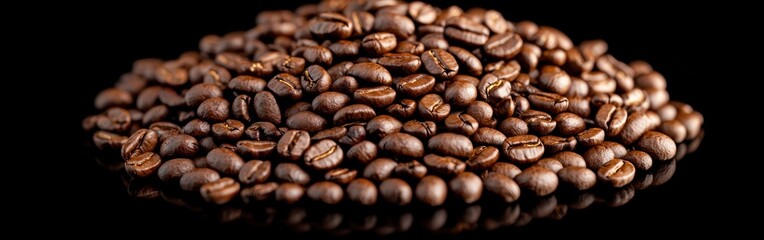 Fototapeta premium Fresh Roasted Coffee Beans on Black Surface for Beverage Background