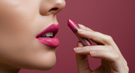 Naklejka premium Close-up of a model's lips with chapstick applied