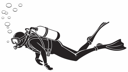 Professional Scuba Diver Silhouette Vector Illustration