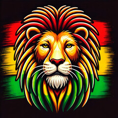 Rasta Lion Digital Art - Majestic Reggae Lion Head on Black Background