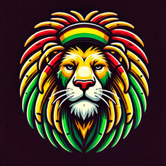 Rasta Lion Digital Art - Majestic Reggae Lion Head on Black Background