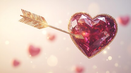 a golden arrow hit a red 3d heart in valentine background 