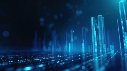 Abstract blue futuristic technology cityscape with data grid.