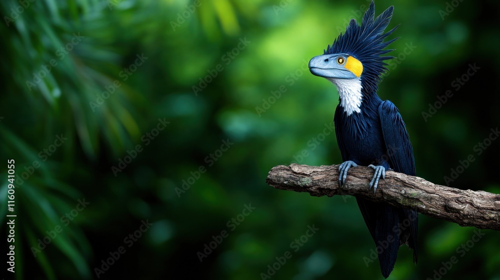 Poster a colorful bird with a striking crest perched on a branch.