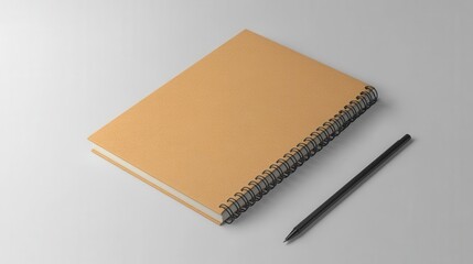 professional 3d rendered spiral notebook mockup with realistic paper texture and binding detail isolated on soft gray background for design presentation