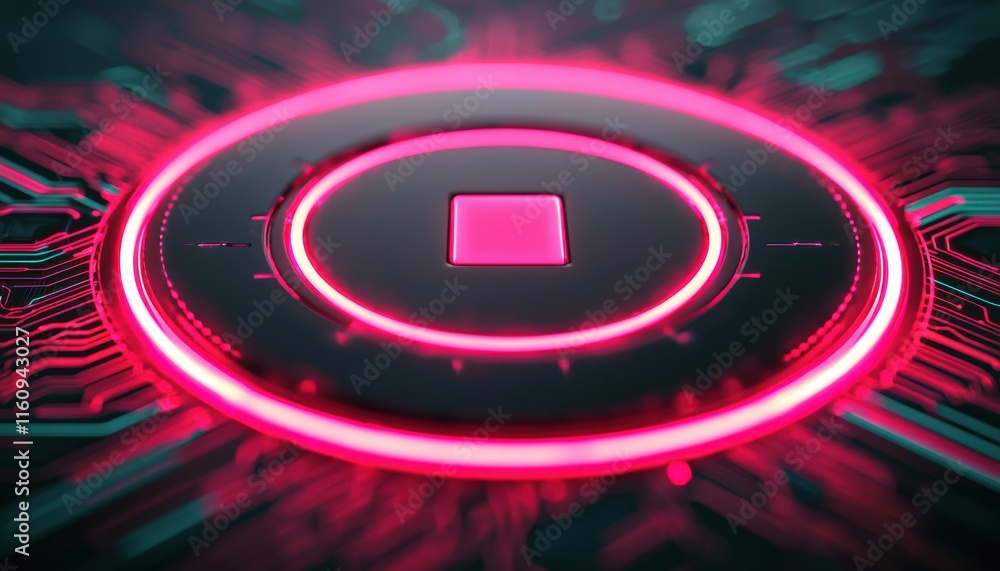 Poster futuristic technology interface with circular neon design elements