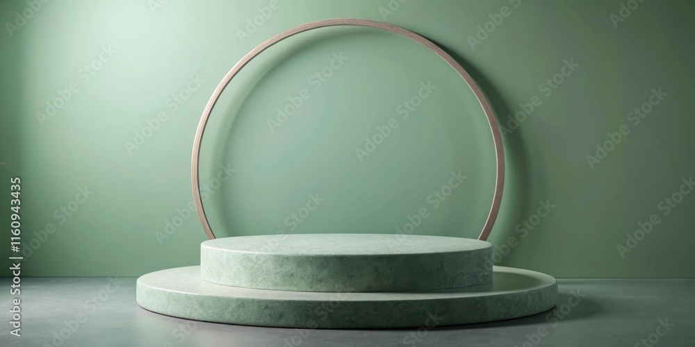 Aufkleber a minimalistic green and wood product display platform with a circular frame