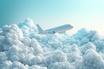 White Airplane Soaring Above Fluffy Clouds