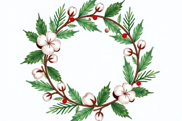 fir branches cotton lagurus make unique watercolor christmas wreath design fabric print holiday decoration purposes