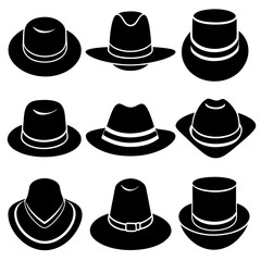 Hat icon set silhouette vector on white background 