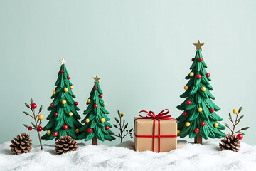 Obraz premium fir trees decorated paint branches make festive christmas gift pretty holiday greeting