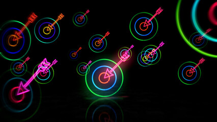 Target and business success neon light 3d illustration