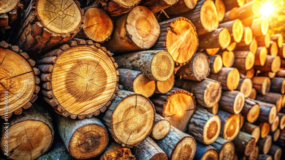 Poster a stack of neatly organized logs, showcasing the intricate patterns of wood grain and the warmth of 