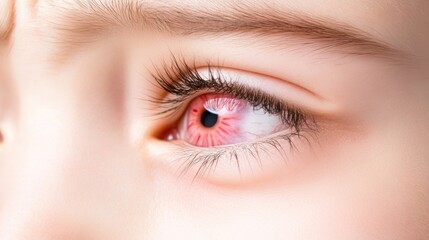 Obraz premium Close-up of a human eye with a striking red iris.