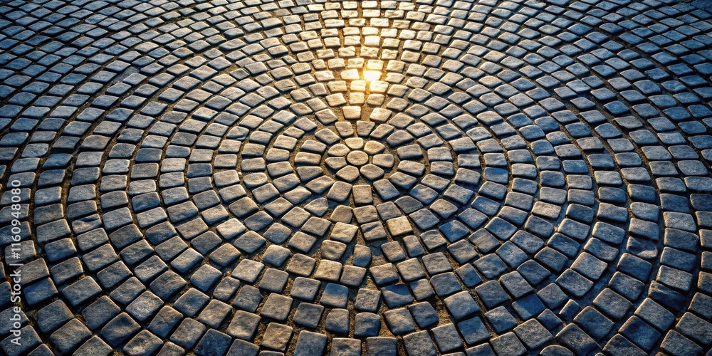 Fototapete A circular cobblestone pattern with a radiating light source in the center, creating a visually captivating and symmetrical design.