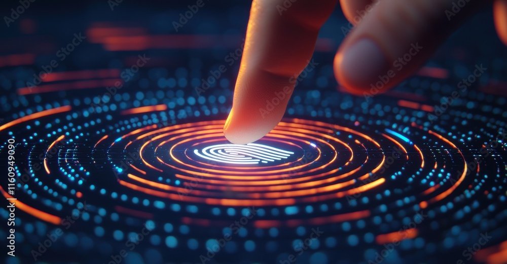 Poster digital fingerprint concept with abstract circles and colors