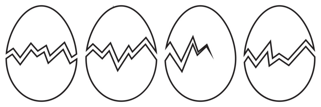Broken egg icon. Eggshell, Broken egg outline icon Vector illustration, Egg cracked icon, Egg cracking line art on white background.