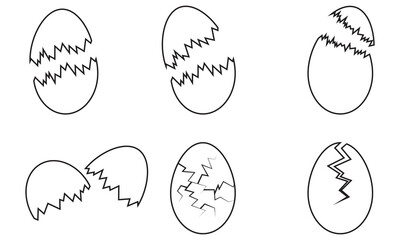 Broken egg icon. Eggshell, Broken egg outline icon Vector illustration, Egg cracked icon, Egg cracking line art on white background.