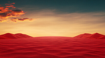 Obraz premium Vibrant red dunes create stunning landscape under dramatic sky at sunset. natural beauty evokes sense of tranquility and wonder in this serene environment